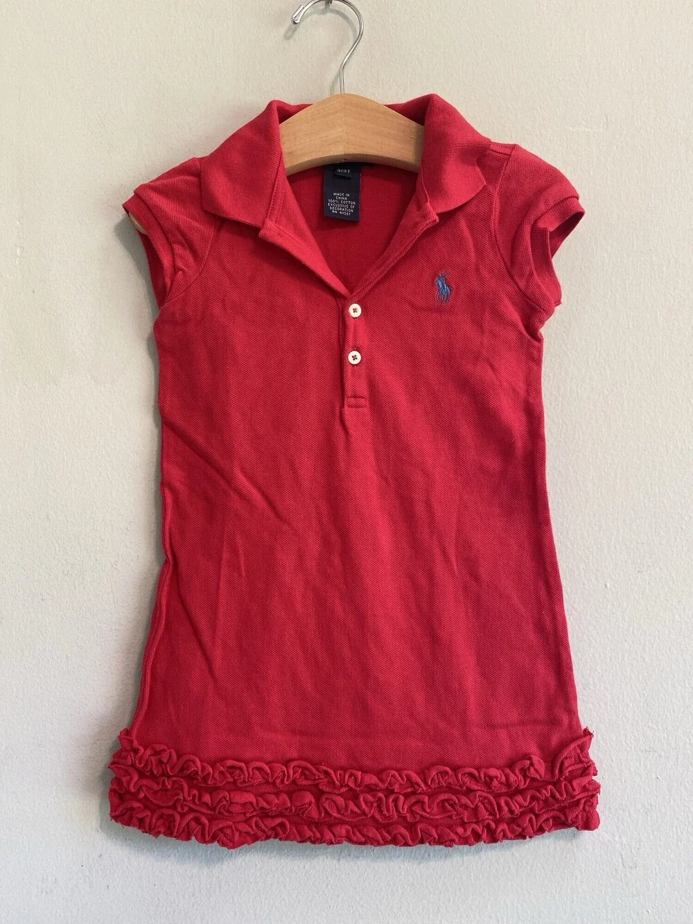 Ralph Lauren Red Ruffle Hem Polo Dress Girls 3T